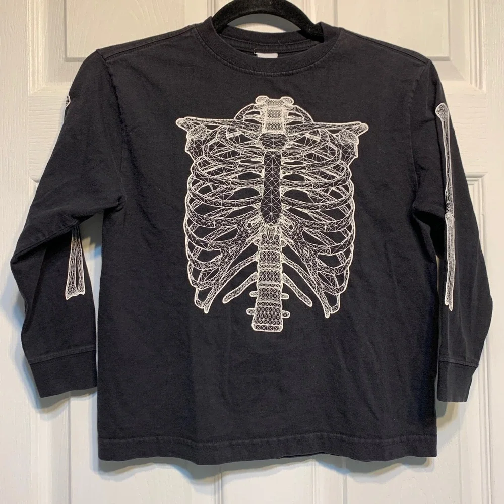 Old Navy Skeleton Graphic Long Sleeve Shirt Small Black Geometric Ribcage Tee